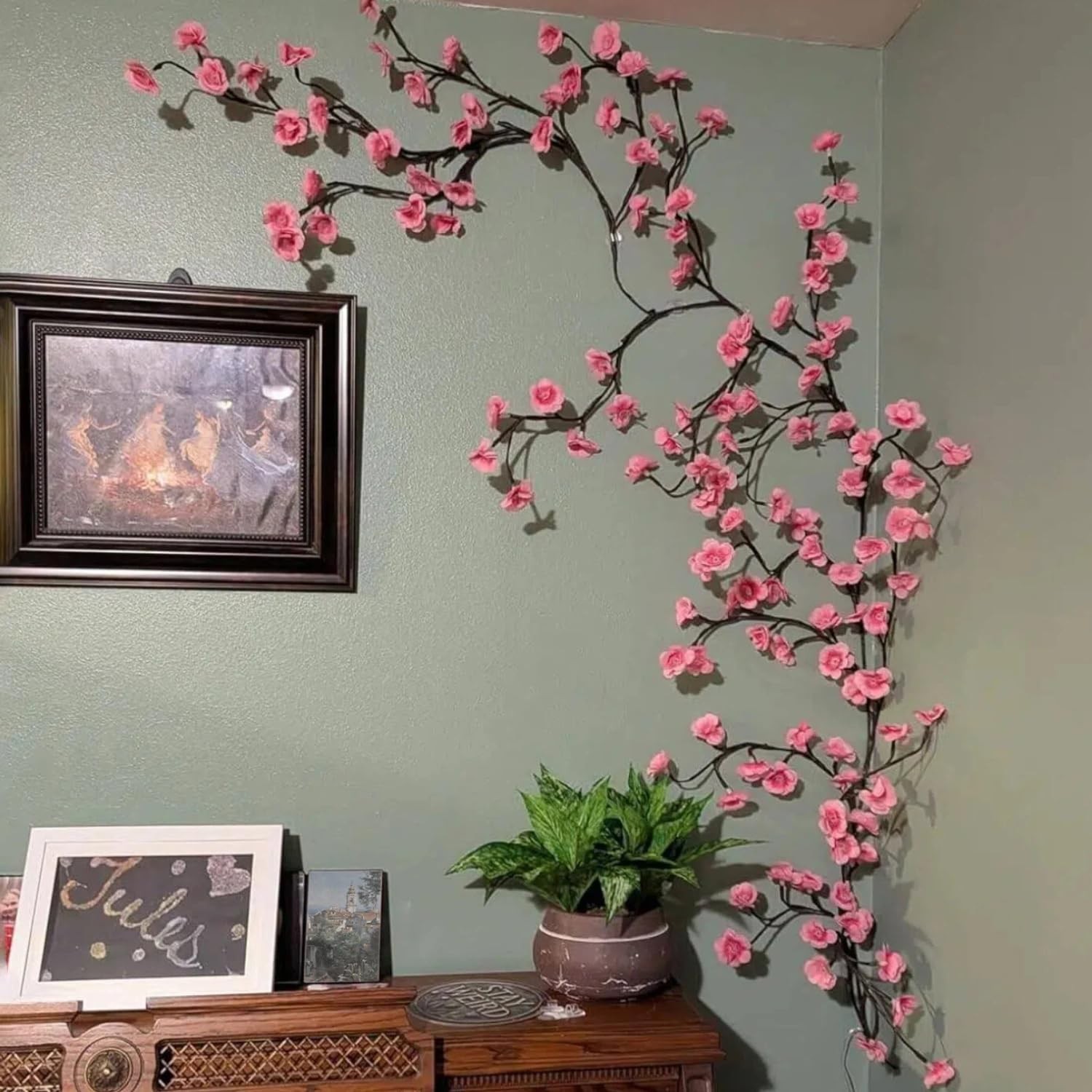 Cherry Blossom Vine Lights with Remote, 4FT 48 LED Pink Flower Willow Vine Li…