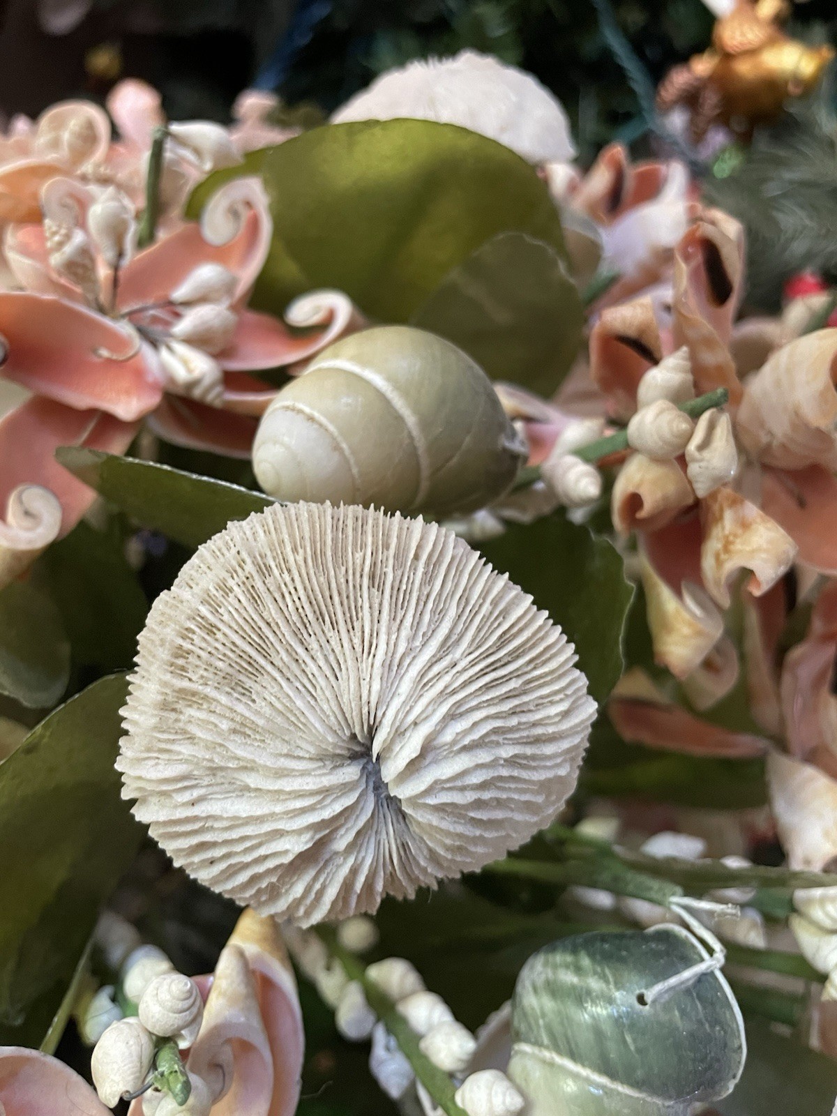 17″ Vintage Floral Centerpiece Seashells Flower Bouquet Arrangement capiz coral