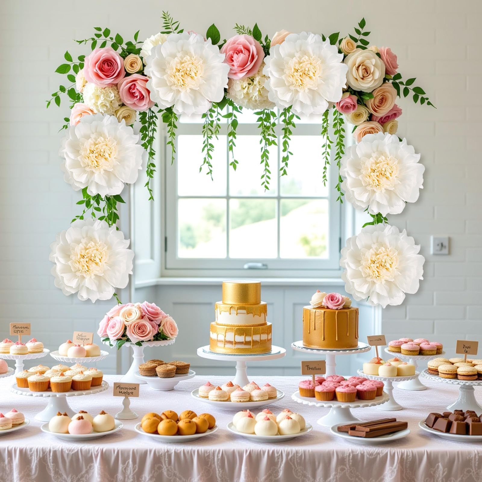 6 PCS White Paper Flowers Wall Giant Tissue 12 Inch Artificial Wedding Decor
