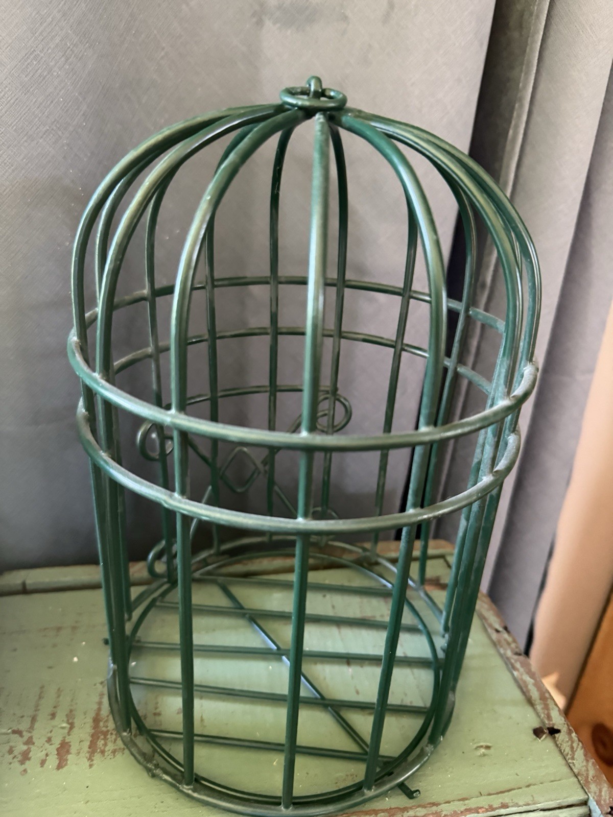 Green Bird Cage/ Plant Decor – Opens on bottom 10.5 Inches tall
