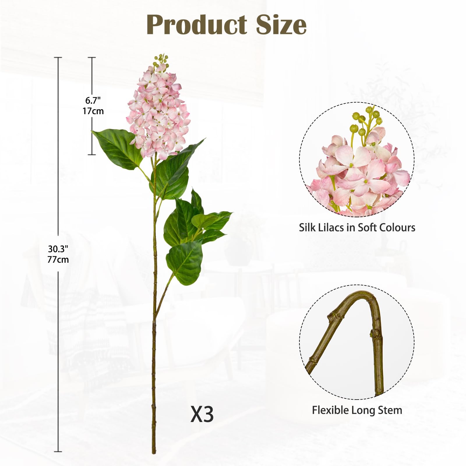 Artificial Lilac Flowers 30″ Tall – Set of 3 Silk Lilac Flower Stems for Home…