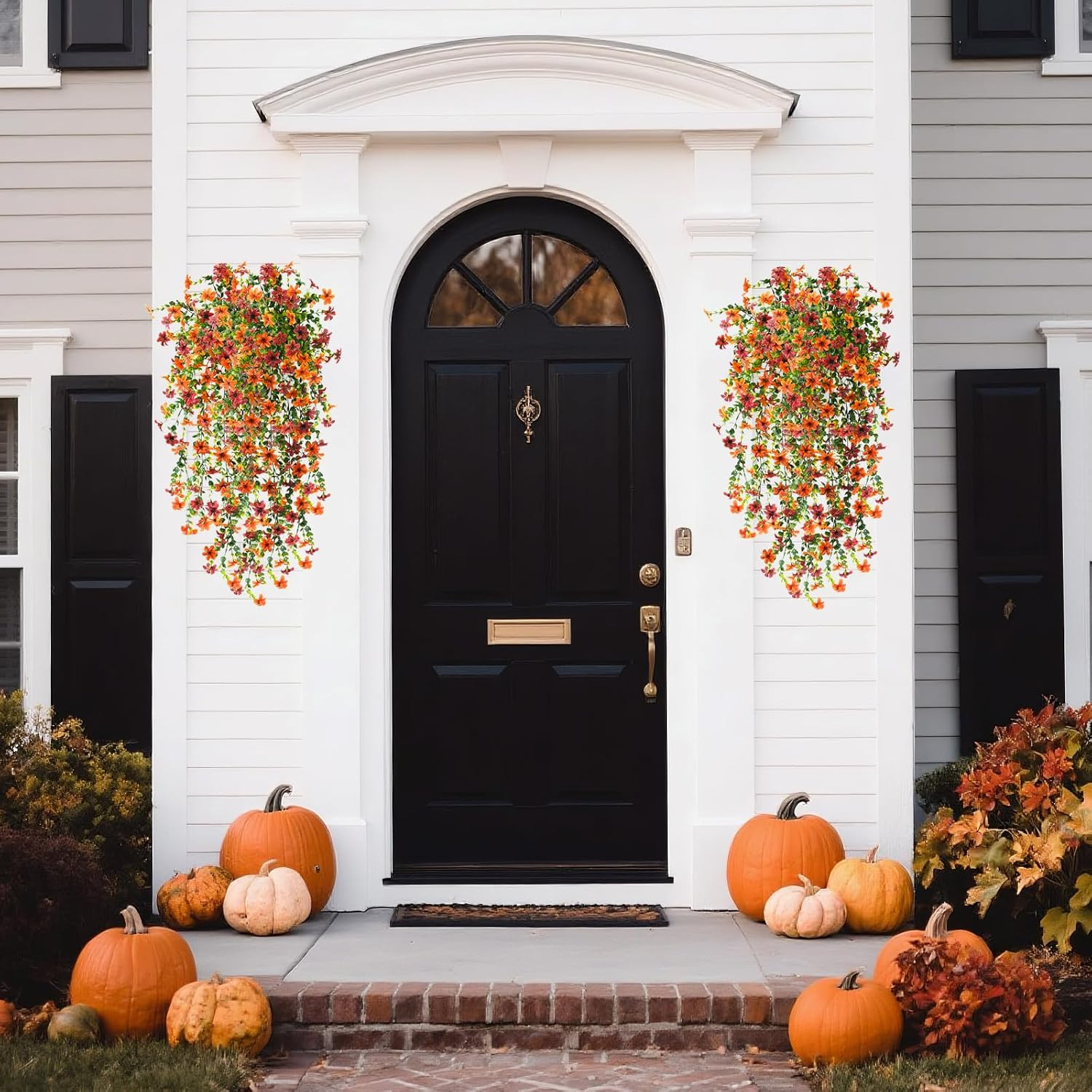Artificial Fall Fake Flowers for Outdoor Fall Decoration,2 Pcs Faux Hanging Flow