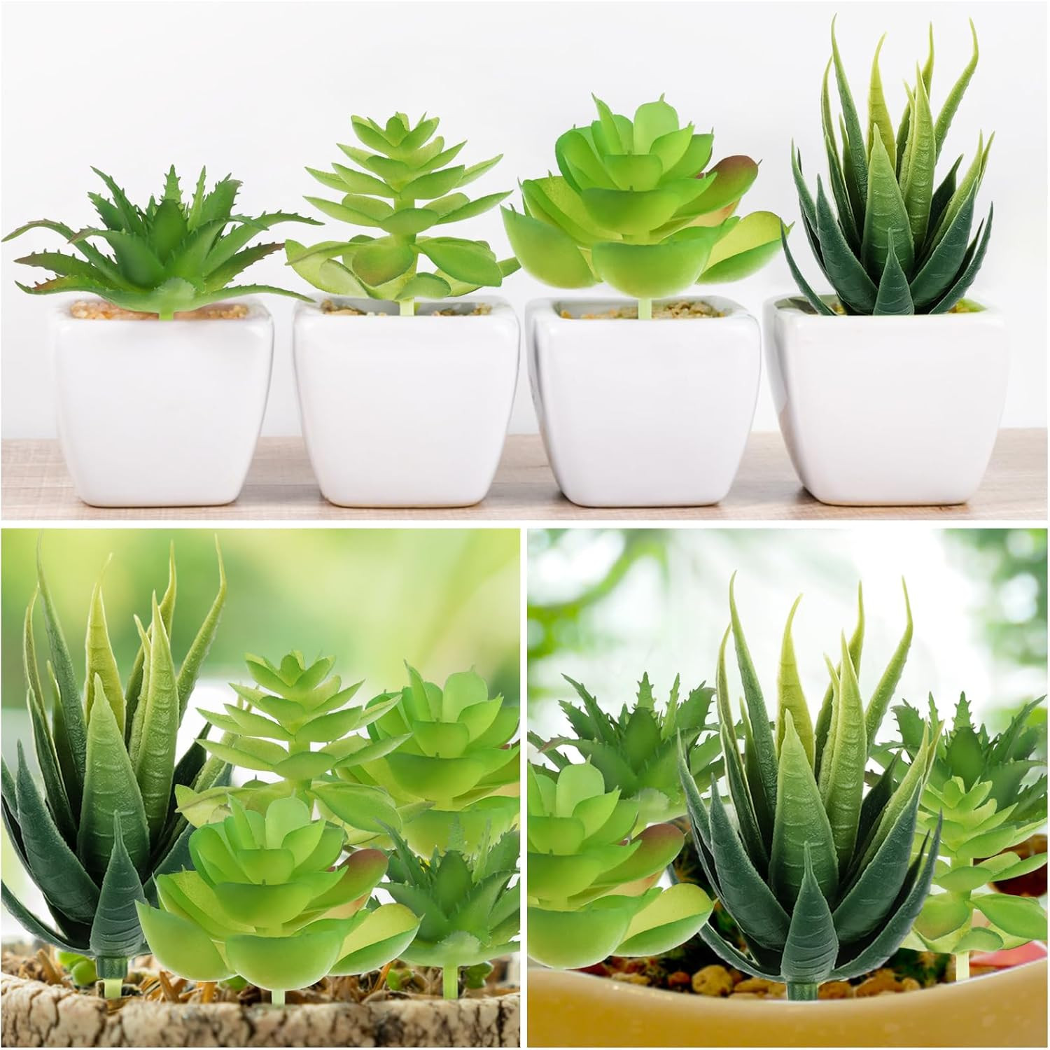 Fake Succulent Plants, 6pcs Mini Green Succulent Plants Faux, Artificial Succule