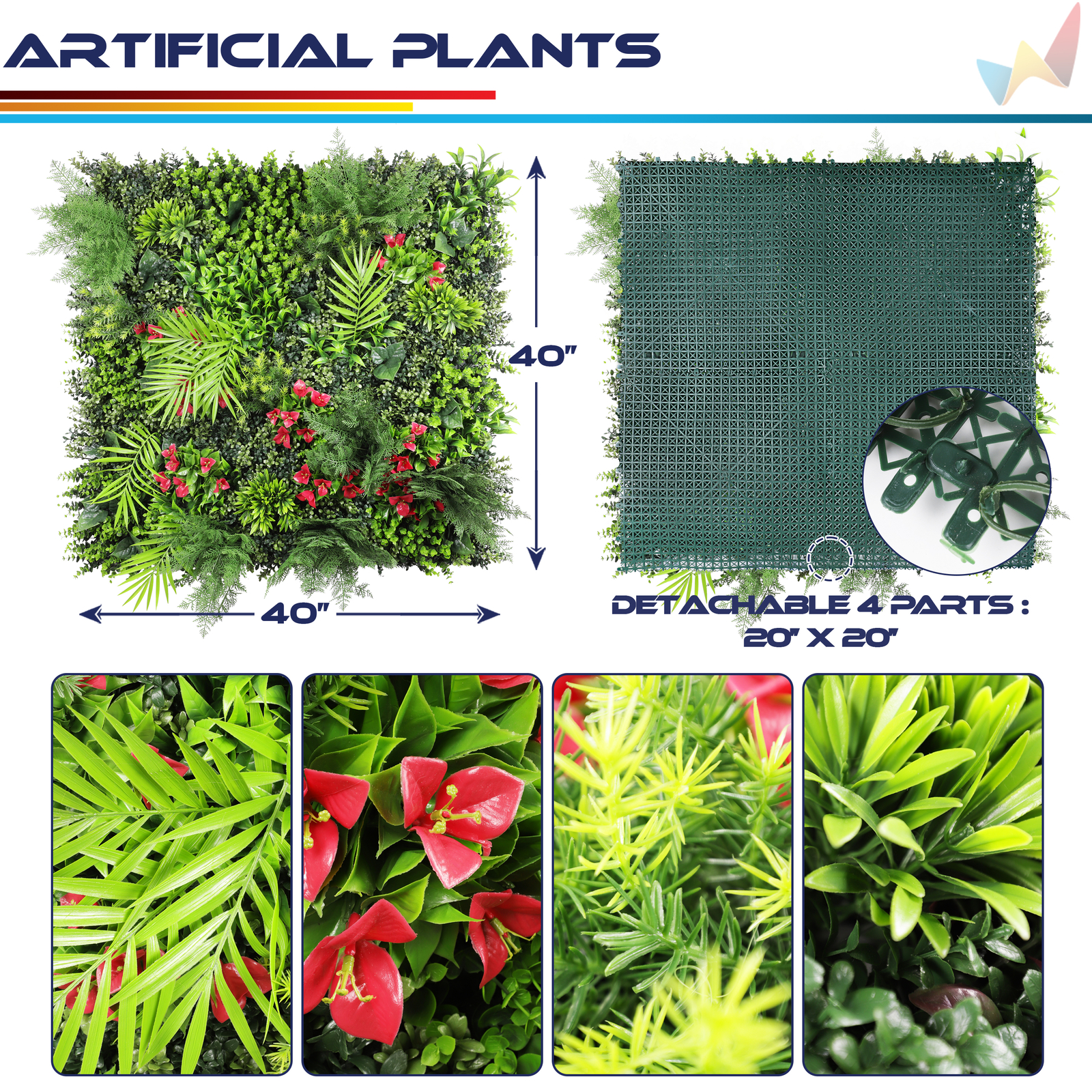 40″x40″ Artificial Faux 3D Mix Leaf Privacy Fence Screen Decor Panel Hedge V12