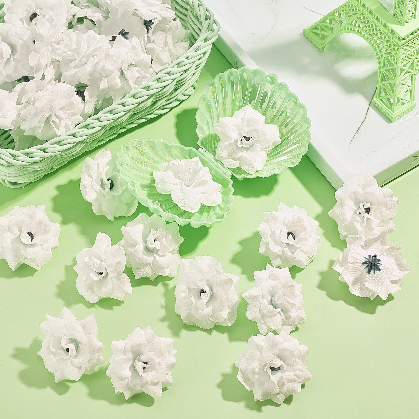 100 Pieces 1.77″ White Artificial Roses Head Bulk Small Silk Fake Rose Buds f…