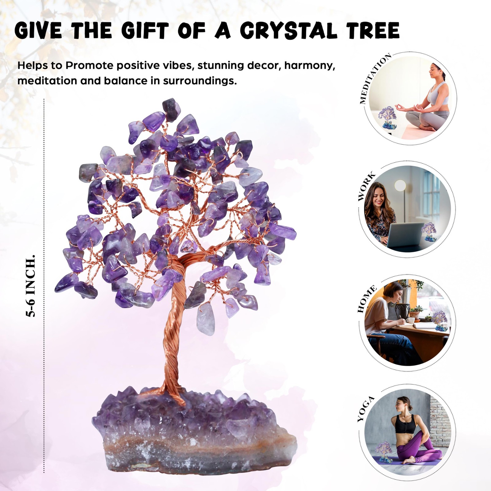 Amethyst Chakra Tree of Life – Natural Amethyst Cluster Base, Crystal Tree for P