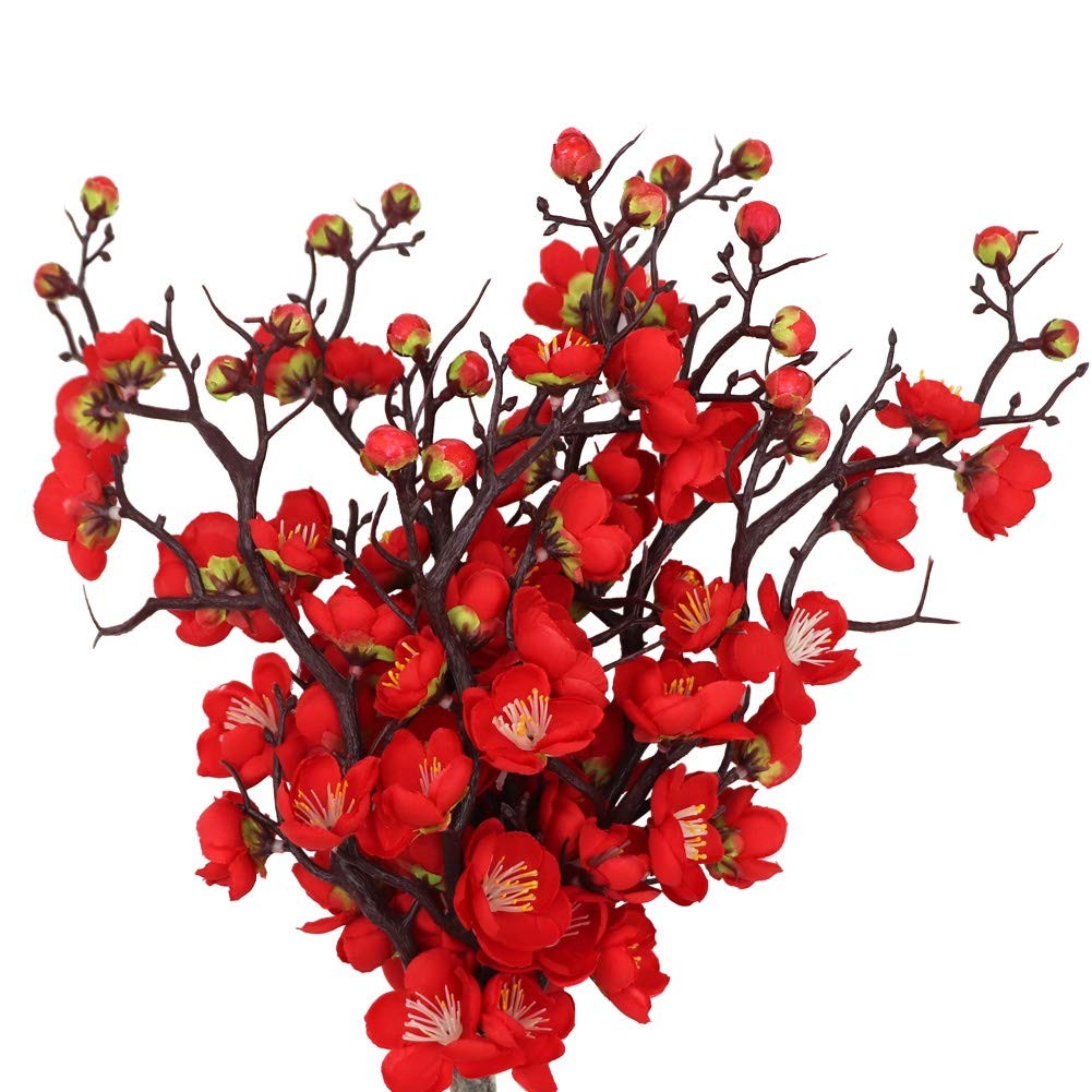 6PCS Artificial Red Plum Blossom Faux Flowers Fake Plum Blossoms Plastic Flow…