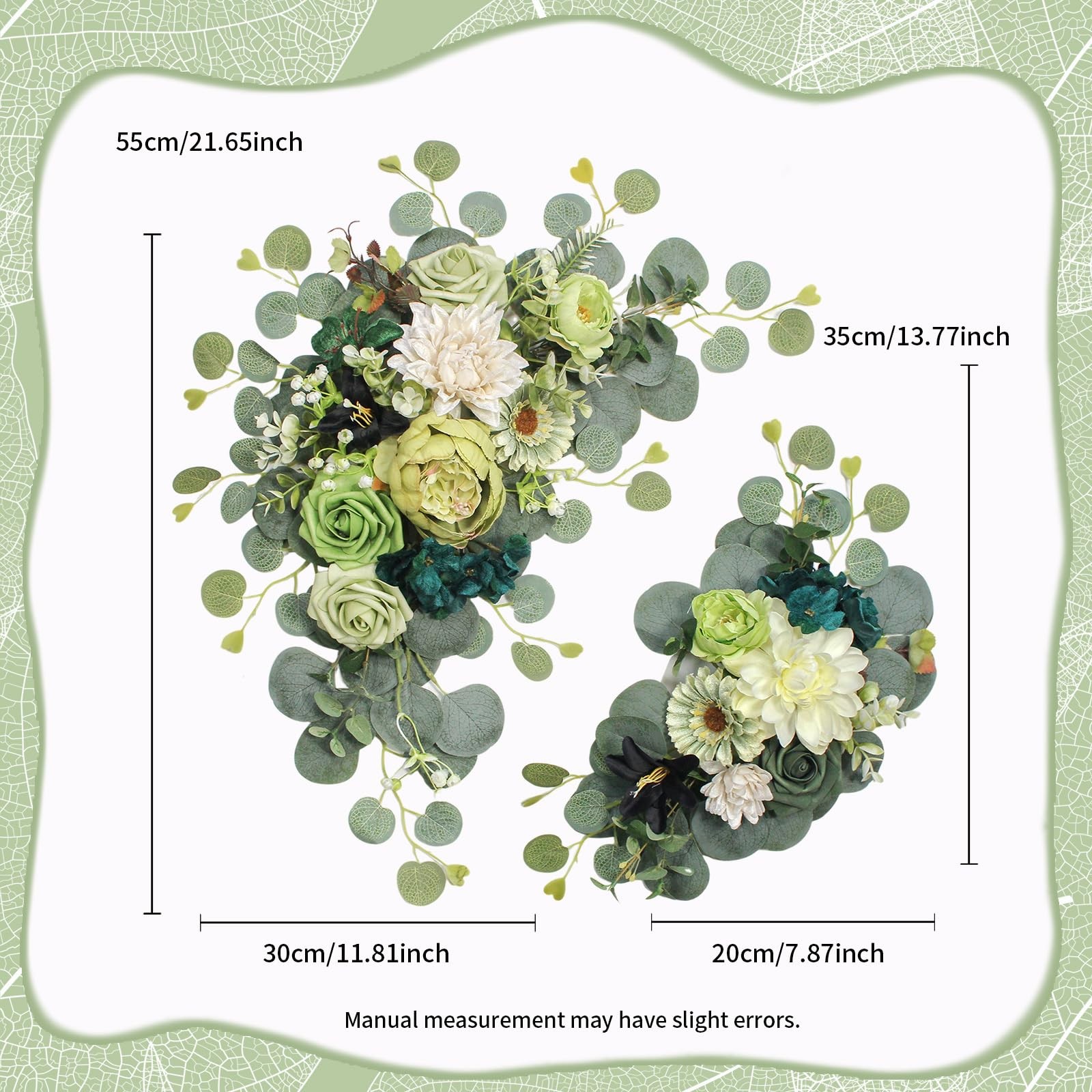2 PCS Dark Green Artificial Wedding Arch Flowers Sign Faux Floral Swags