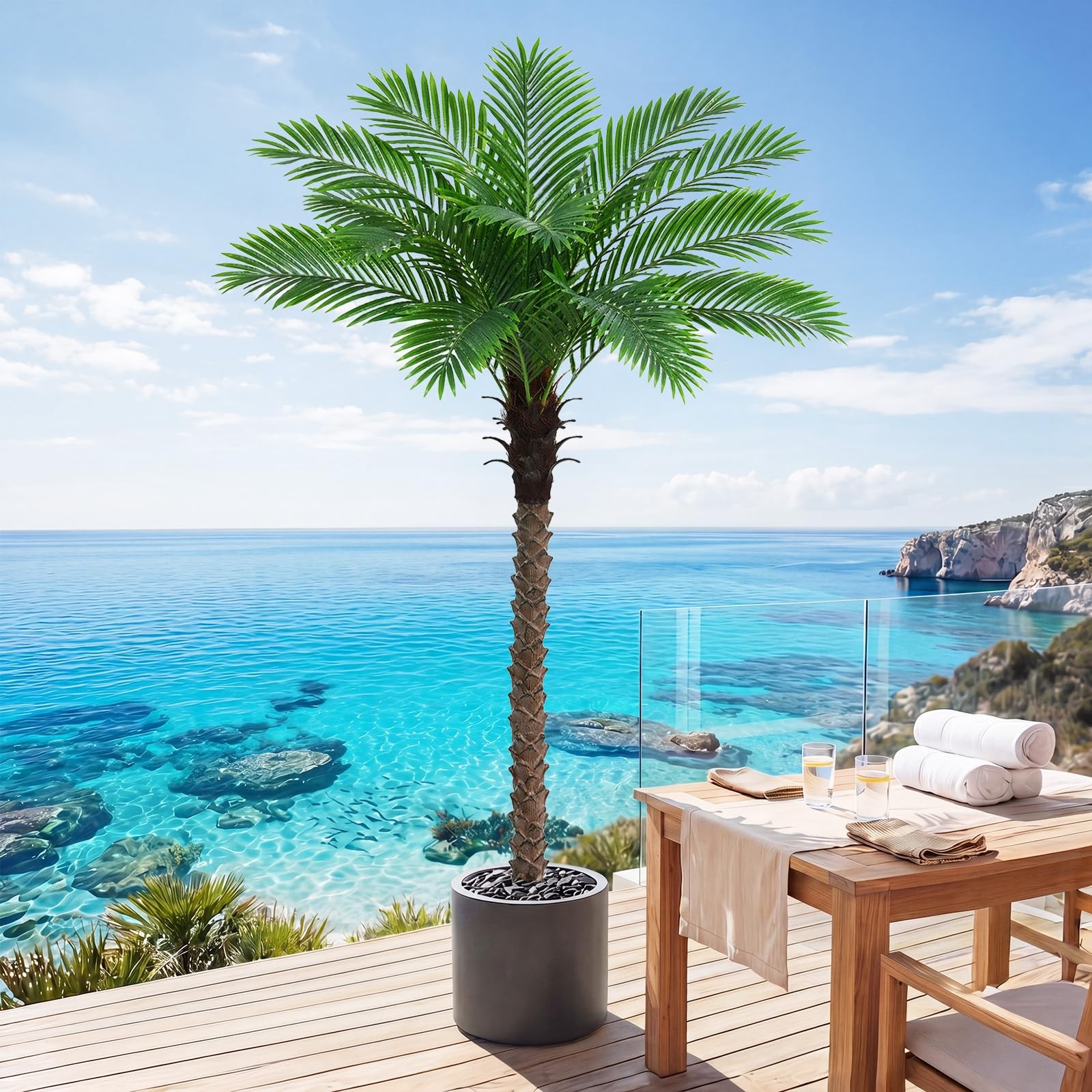 6FT Artificial Phoenix Palm Tree for Outdoors, UV Resistant Fake Coconut Silk…