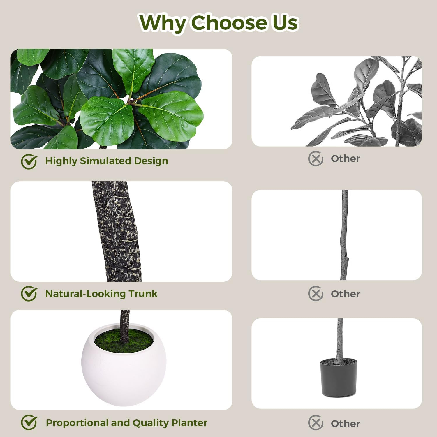 7Ft Artificial Fiddle Leaf Fig Tree Faux Plant Fake Ficus Lyrata White Planter