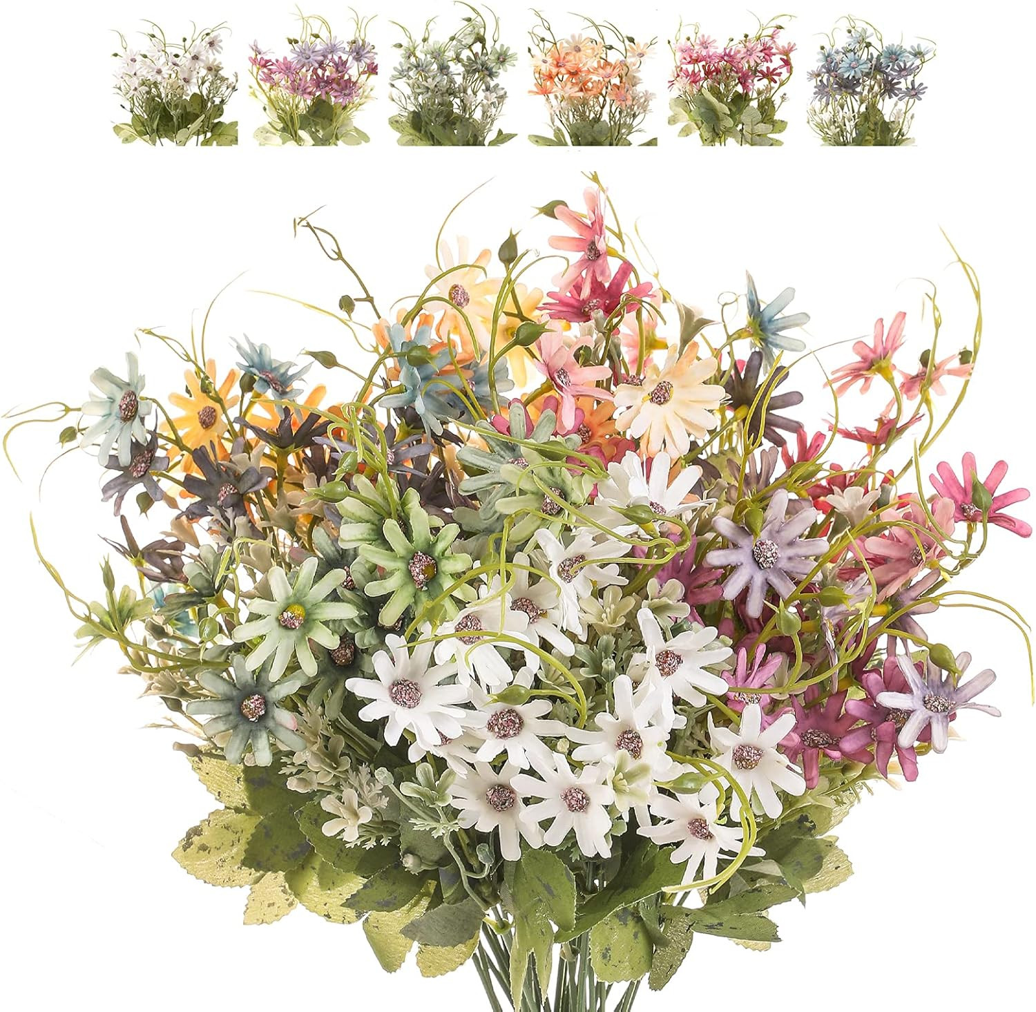 Vibrant Silk Daisy Wildflower Bundles – UV Resistant Faux Greenery Decor