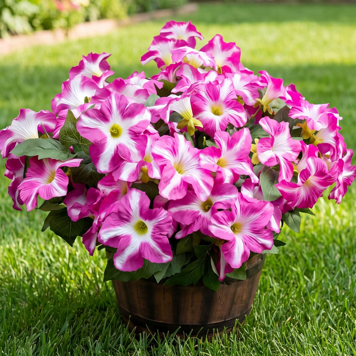 Artificial Fake Flowers Plants for Outdoor Decoration, 4PCS Faux Petunias Silk F