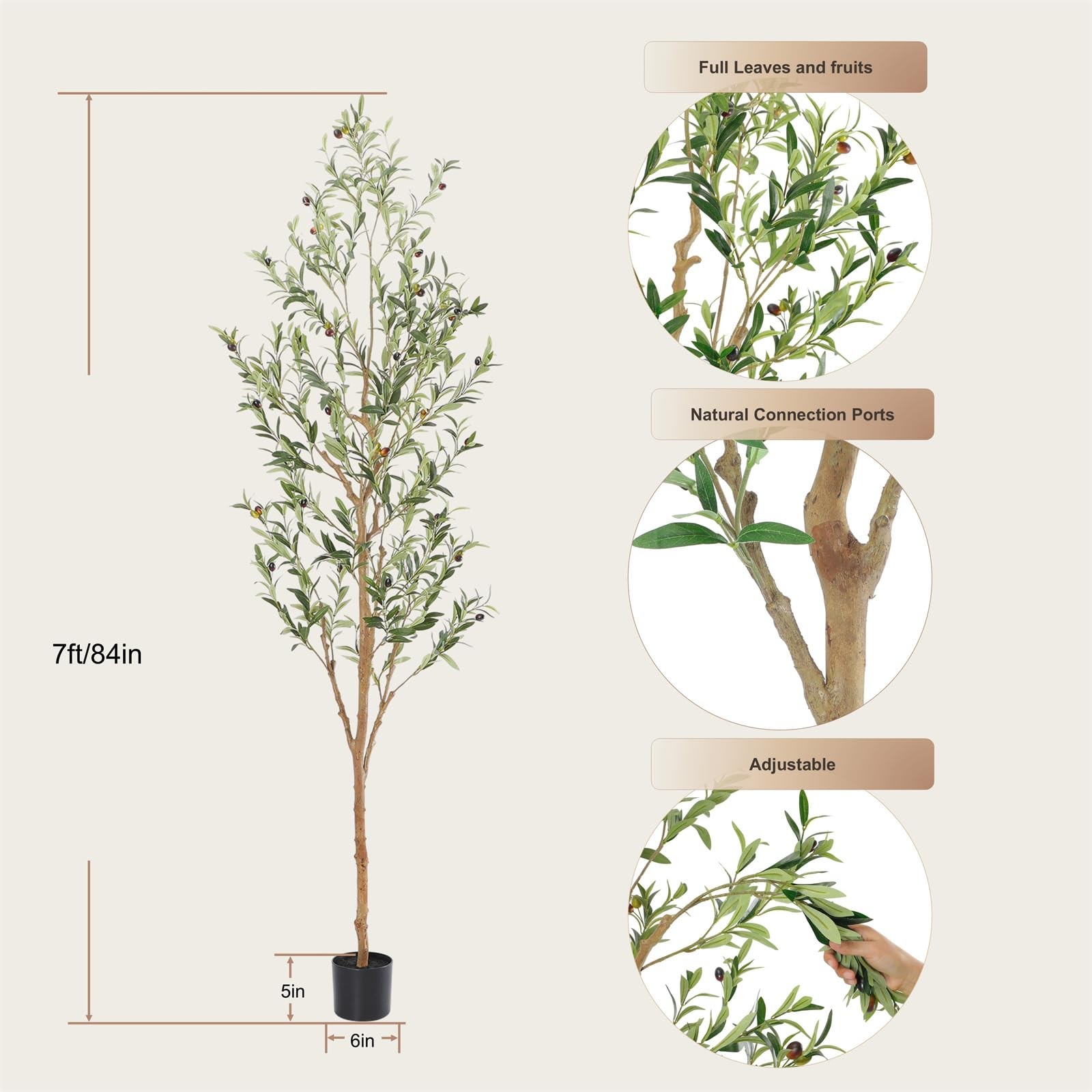 Faux Olive Tree 7ft，Olive Trees Artificial Indoor with Natural Wood Trunk and…