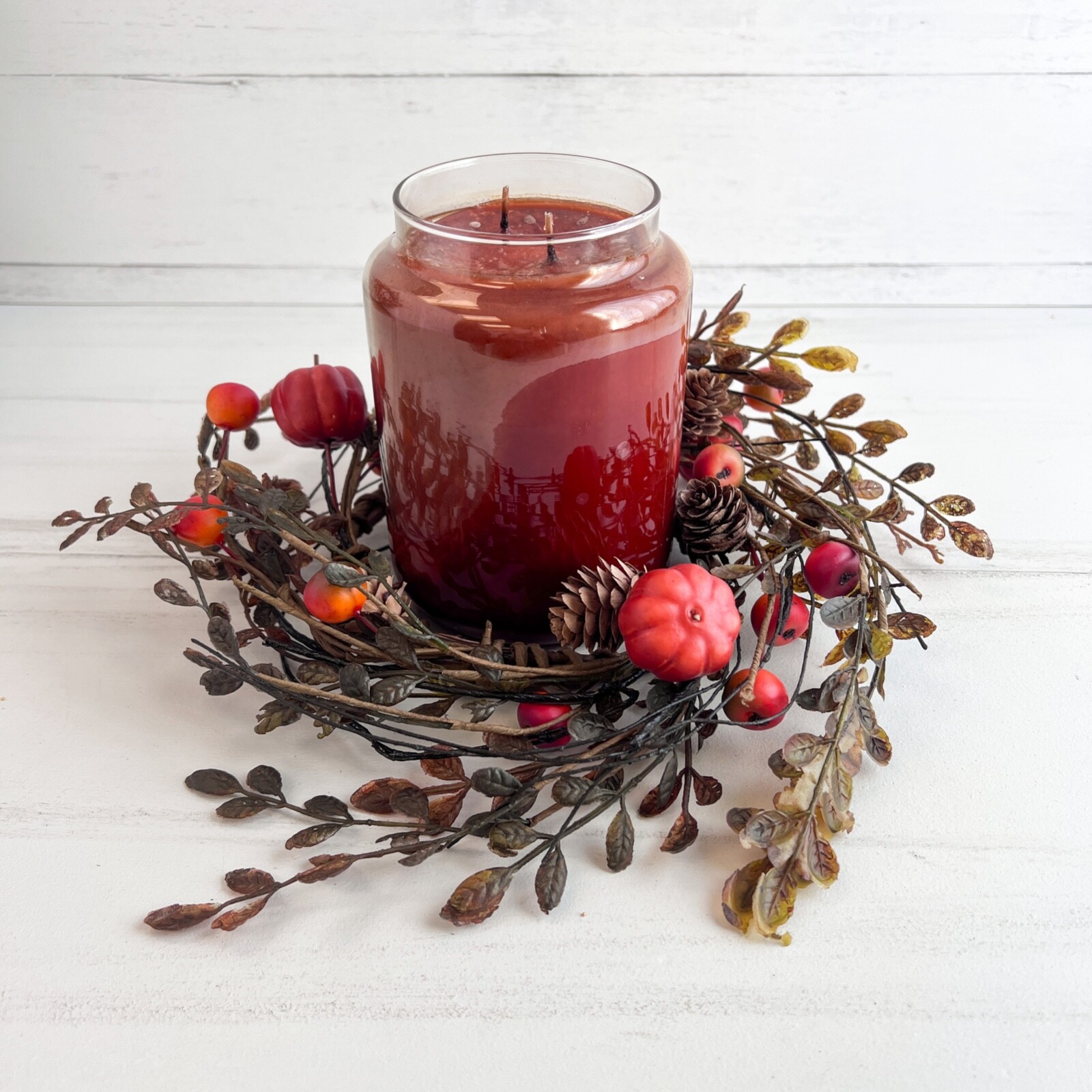 Pumpkin & Berry Candle Ring / Wreath 4.5″ Inner Diameter Autumn Fall Floral