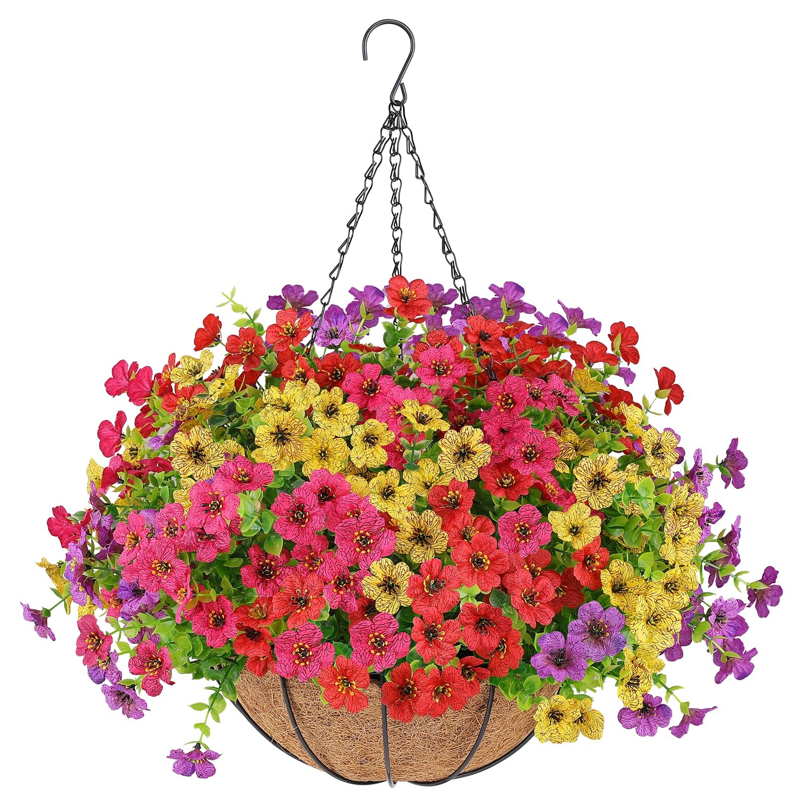 Artificial Flowers Hanging Plants in Basket,Artificial Hanging Flowers for Ou…