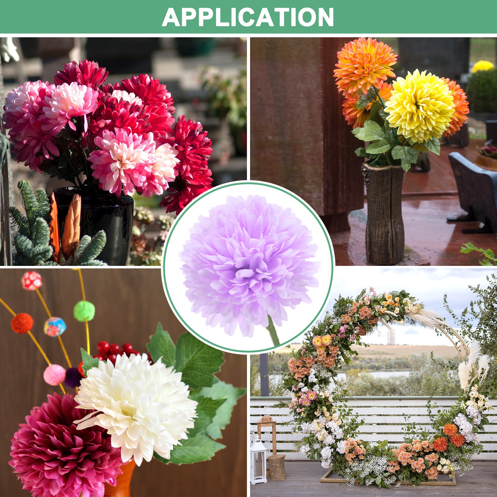 12-Pack Artificial Chrysanthemum Ball Flowers White,Pink,Purple,Blue