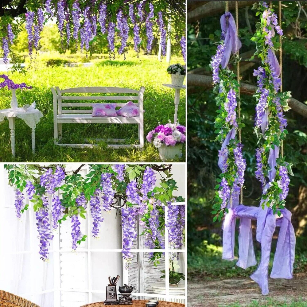 24pcs Artificial Wisteria Vine Garland Fake Flower Plant Garden Wedding Decor US