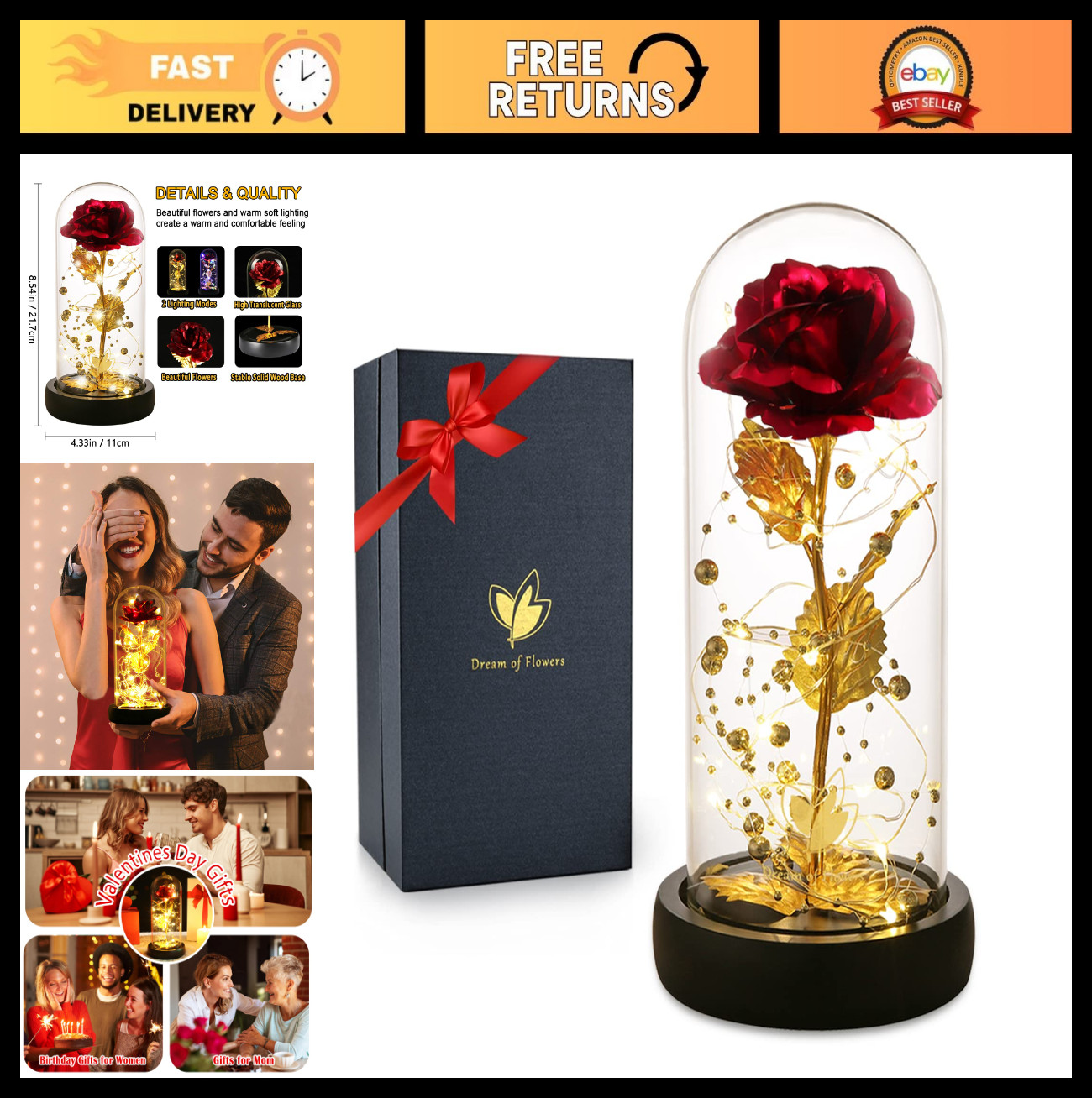 Eternal Colorful Glass Rose with Light – Perfect Mother’s Day & Birthday Gift fo