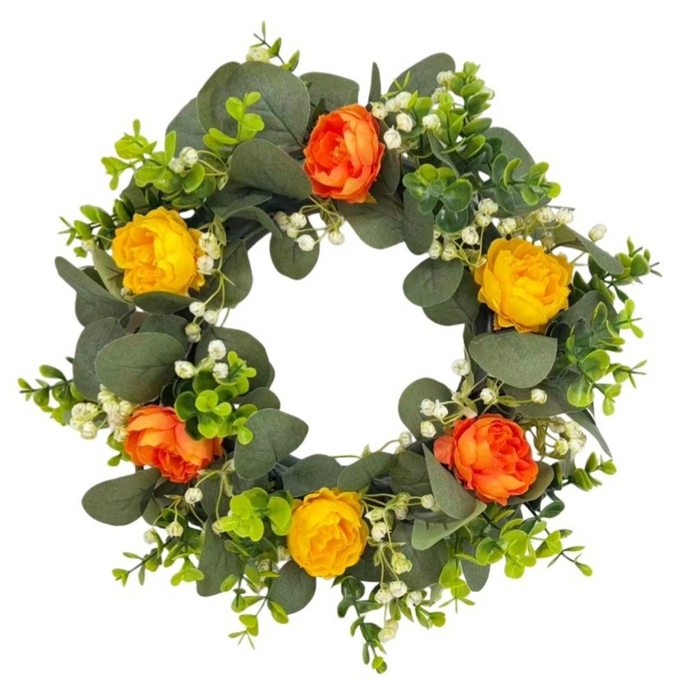 For Home Decor Artificial Wreath 38cm with Peonies Eucalyptus Plastic Material