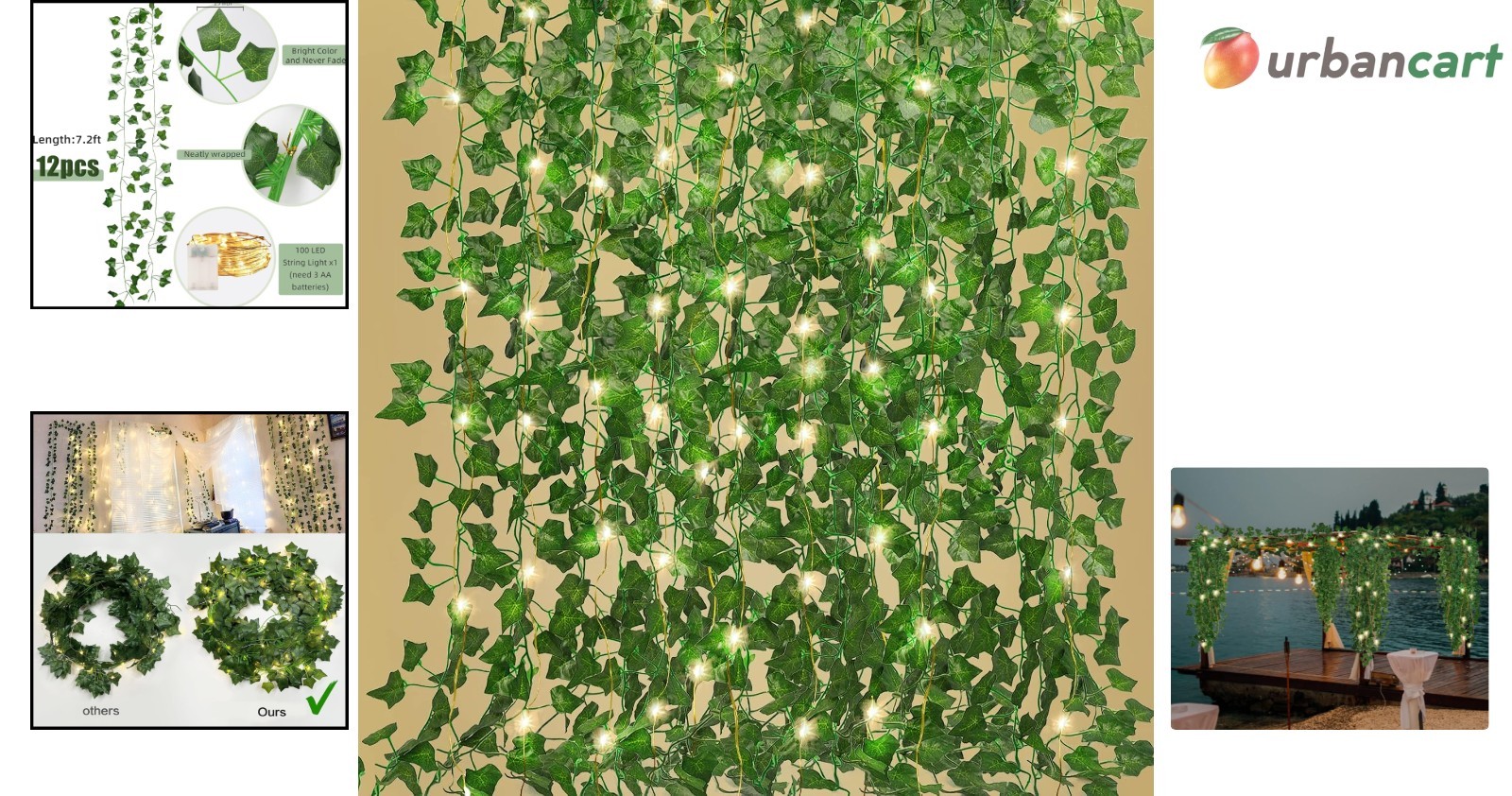 12-Pack Ivy Fake Vines with 100 LED String Lights – Versatile Indoor & Outdoo…