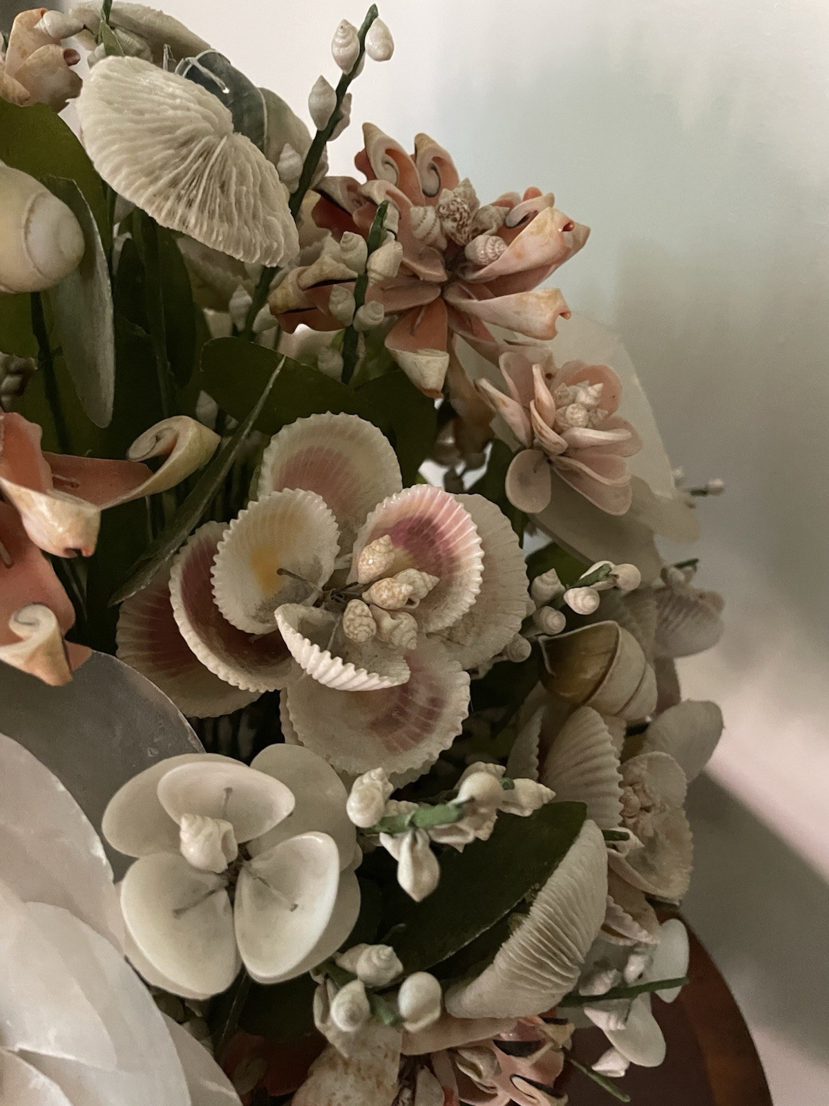 17″ Vintage Floral Centerpiece Seashells Flower Bouquet Arrangement capiz coral