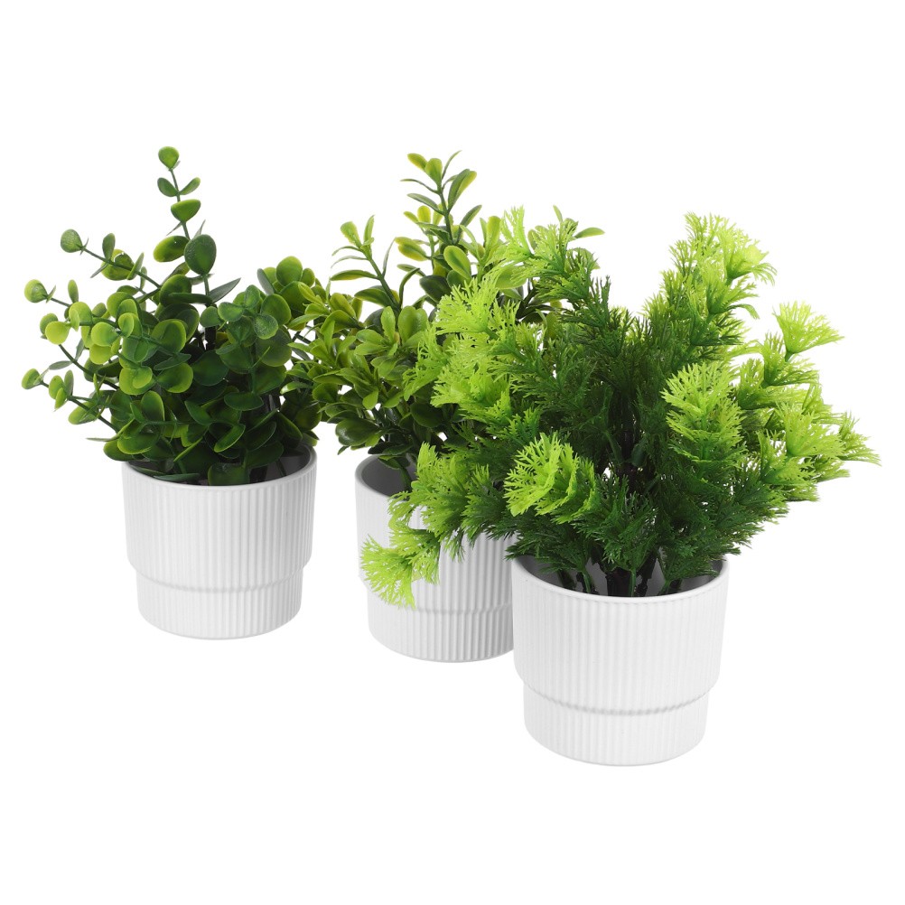 3 Pcs Artificial Plants with Pot Office Desk in Eucalyptus Fake Potted