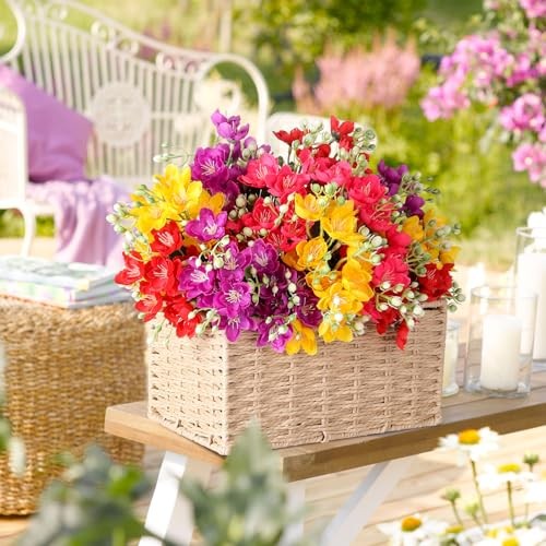 12 pcs Artificial Bouquet Fake Four Mixed(3 Purple, 3 Red, 3 Fuchsia, 3 Yellow)