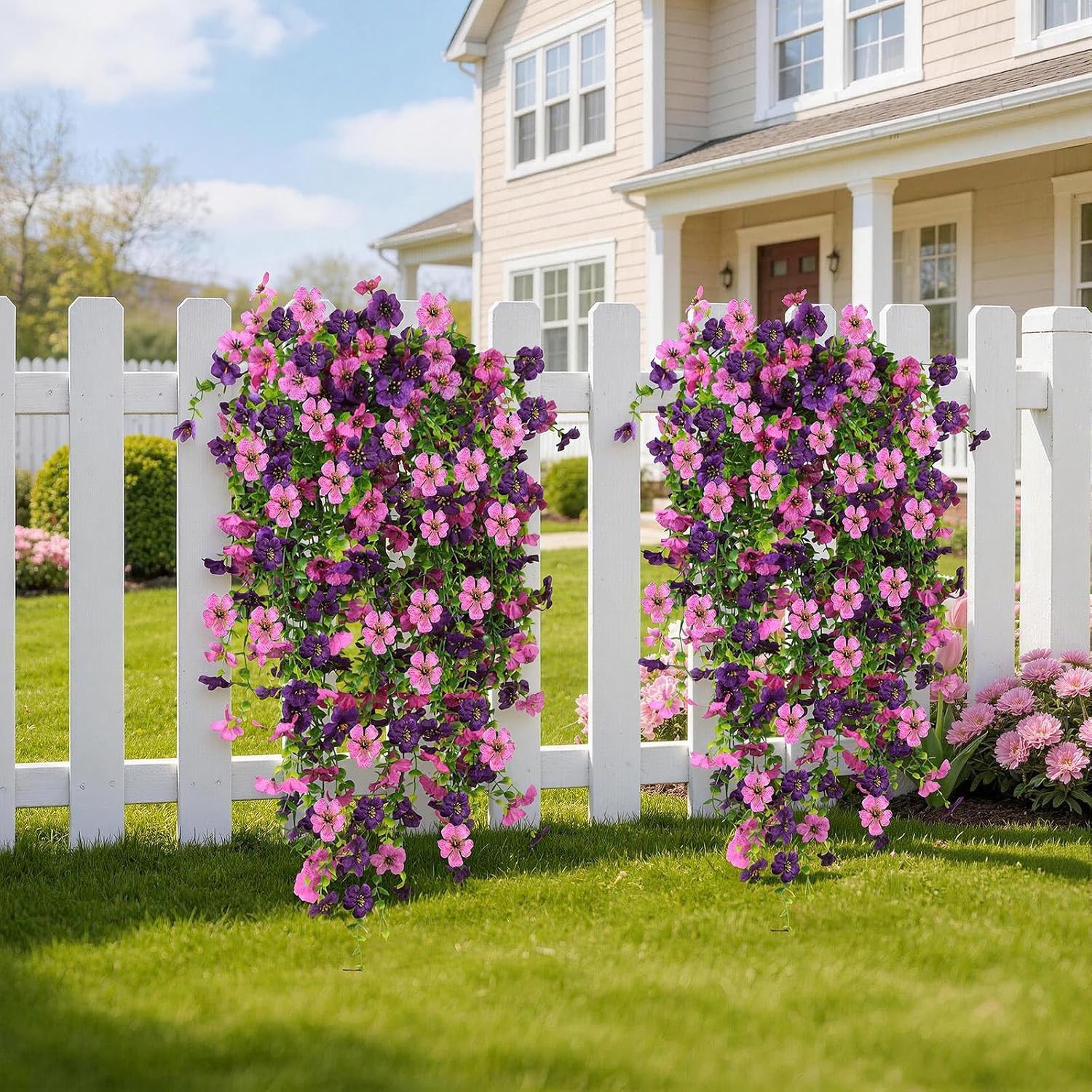 Artificial Hanging Flowers for Outdoors, 6PCS Faux Silk Artificial Flowers for