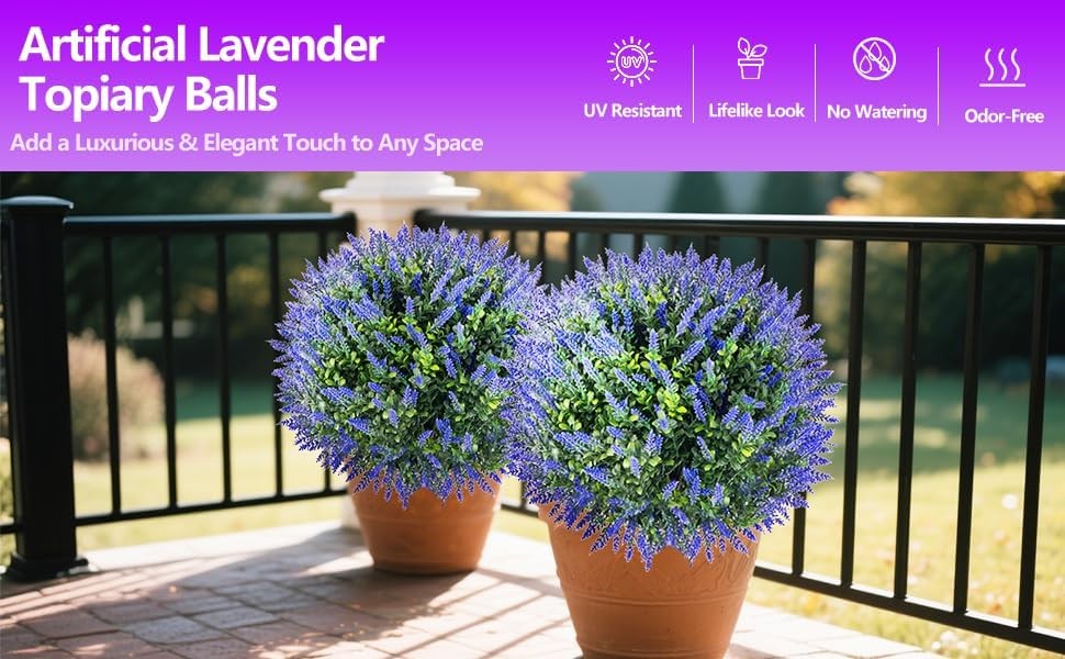 2 Set Topiary Boxwood Artificial Tree w/ Lavender 26″ Indoor/Outdoor Home Decor