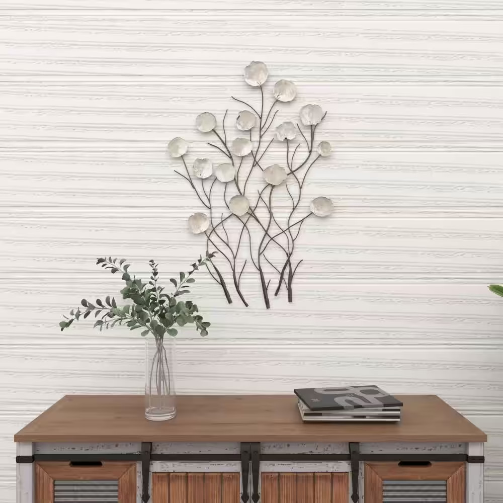 24 In. X 36 In. Capiz Shell White Floral Wall Decor with Capiz Accents