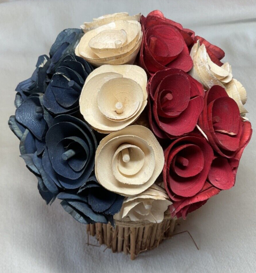 Martha Stewart WOOD FLORAL BOUQUET RED WHITE BLUE 8 INCHES TALL NWT