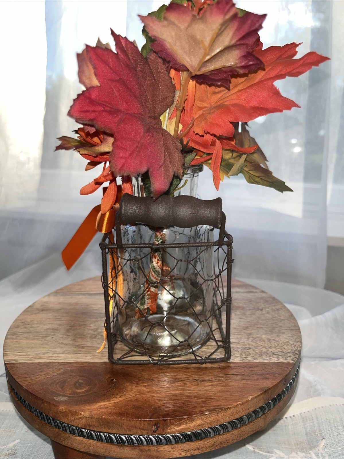 Fall Artificial Flower Arrangement Chrysanthemum Wheat & Oak Leaf