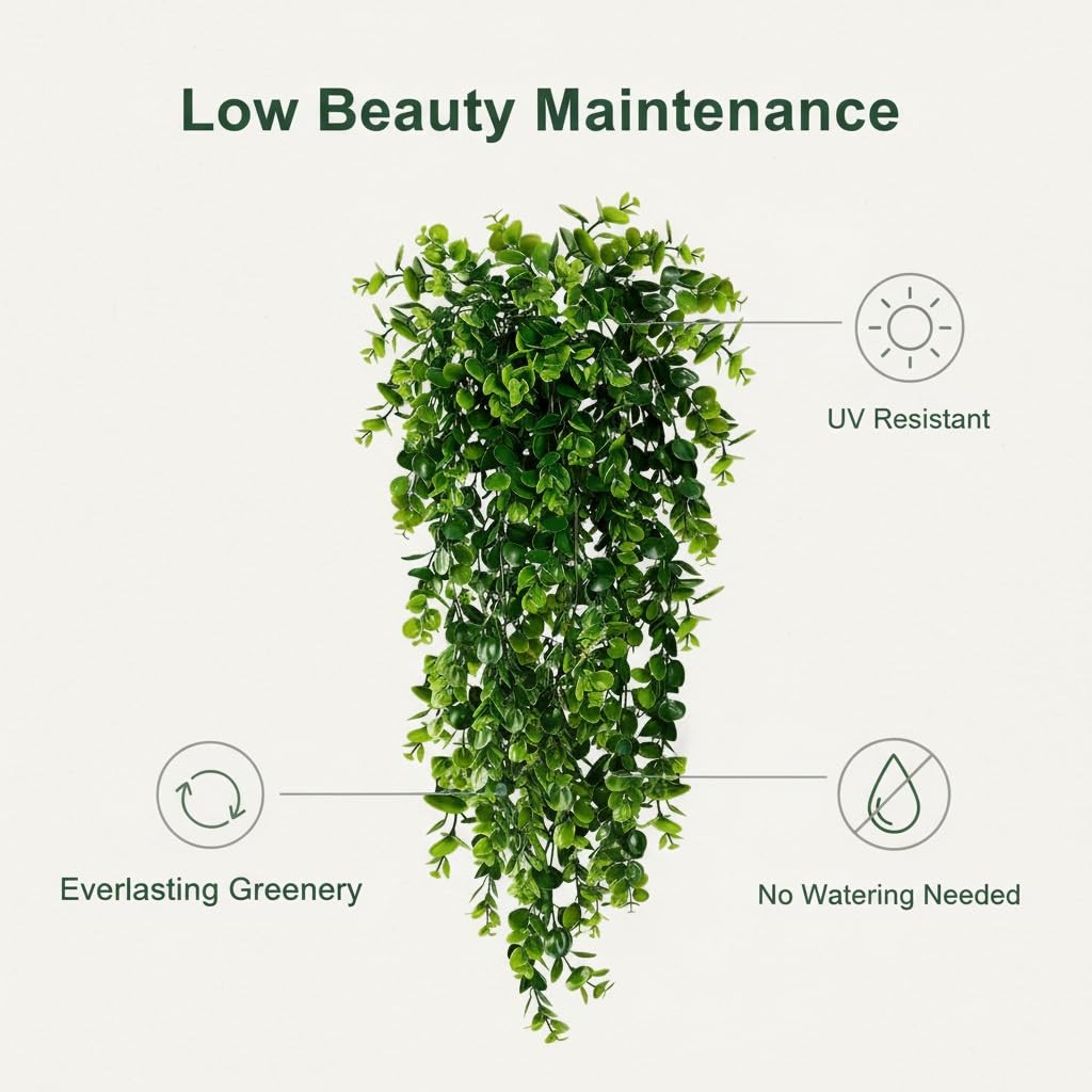 4 Pack Artificial Eucalyptus Hanging Plants 30 Inches UV Resistant Plastic De…