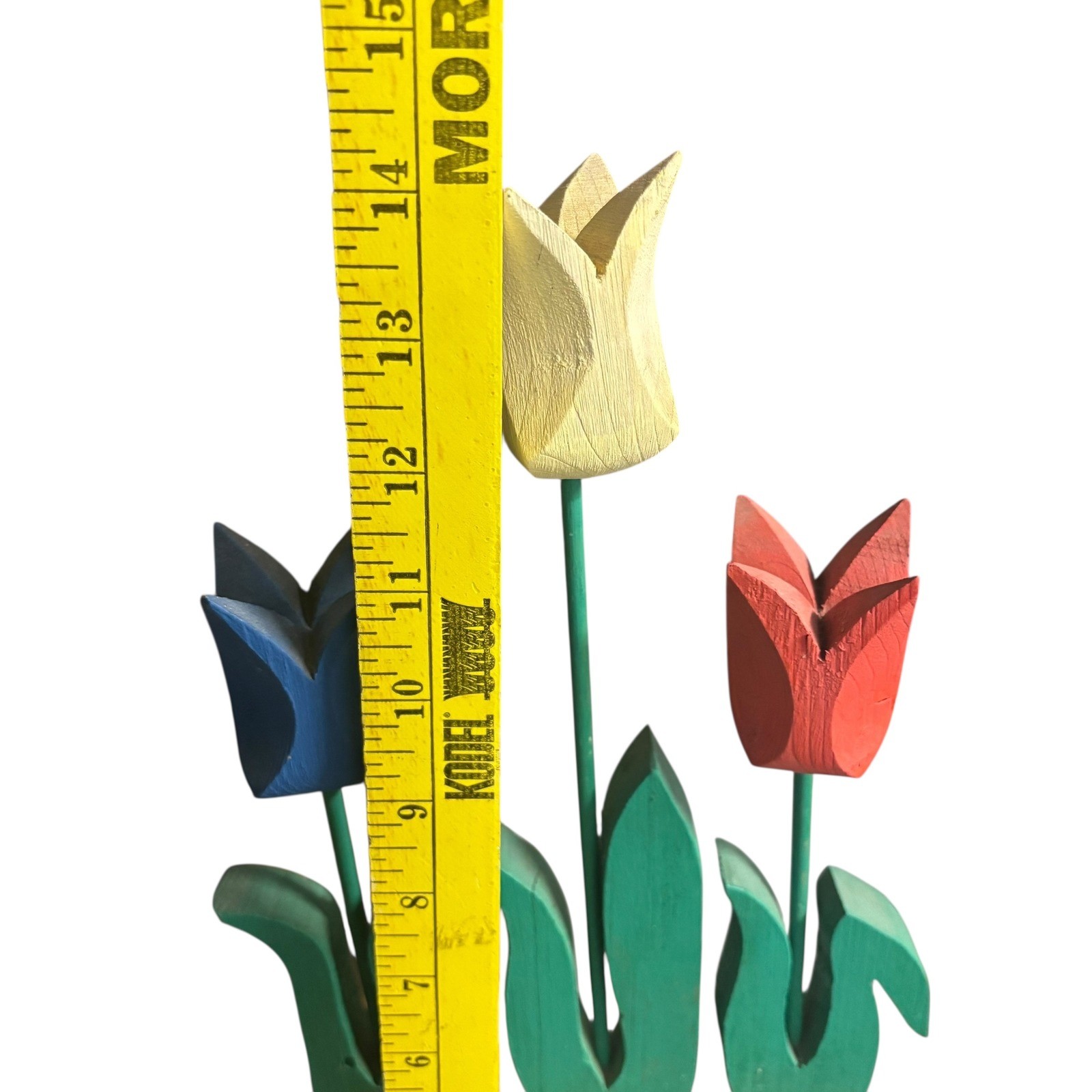 Wooden Potted Tulip Flowers Red Blue Yellow Garden Decor Tabletop Accent