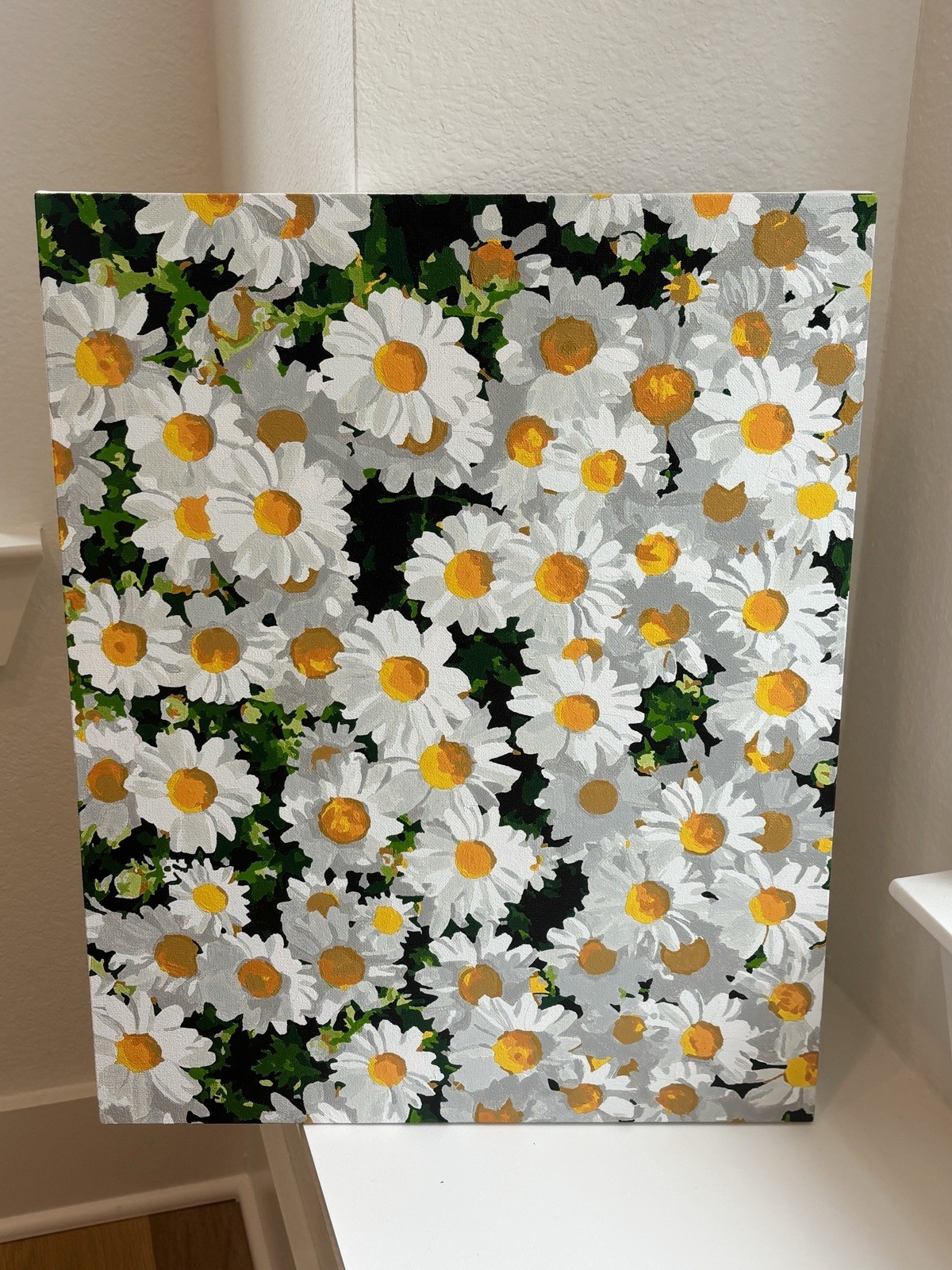 Hand Painted Daisy Canvas Art ‘Finished Paint’ by Number Floral Wall Decor