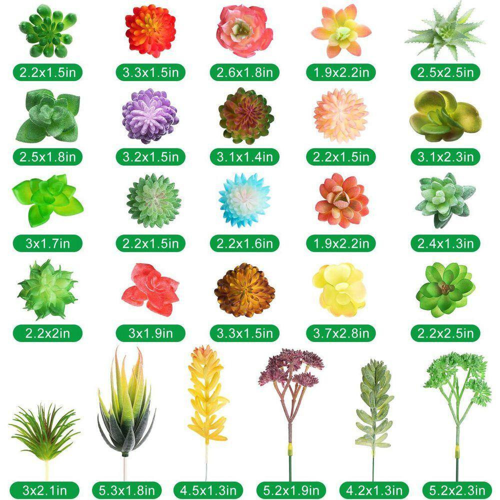 2.8 In. 50 Piece Artificial Succulent Plants Assorted Green Purple Pink Indoor/O