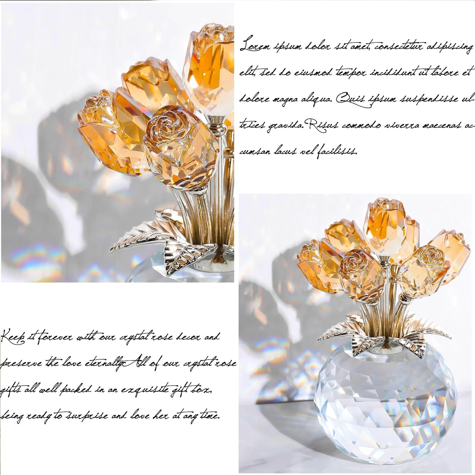 Ornalrist Crystal Gold Roses Figurine, Glass Roses Bouquet Collectible Decor …