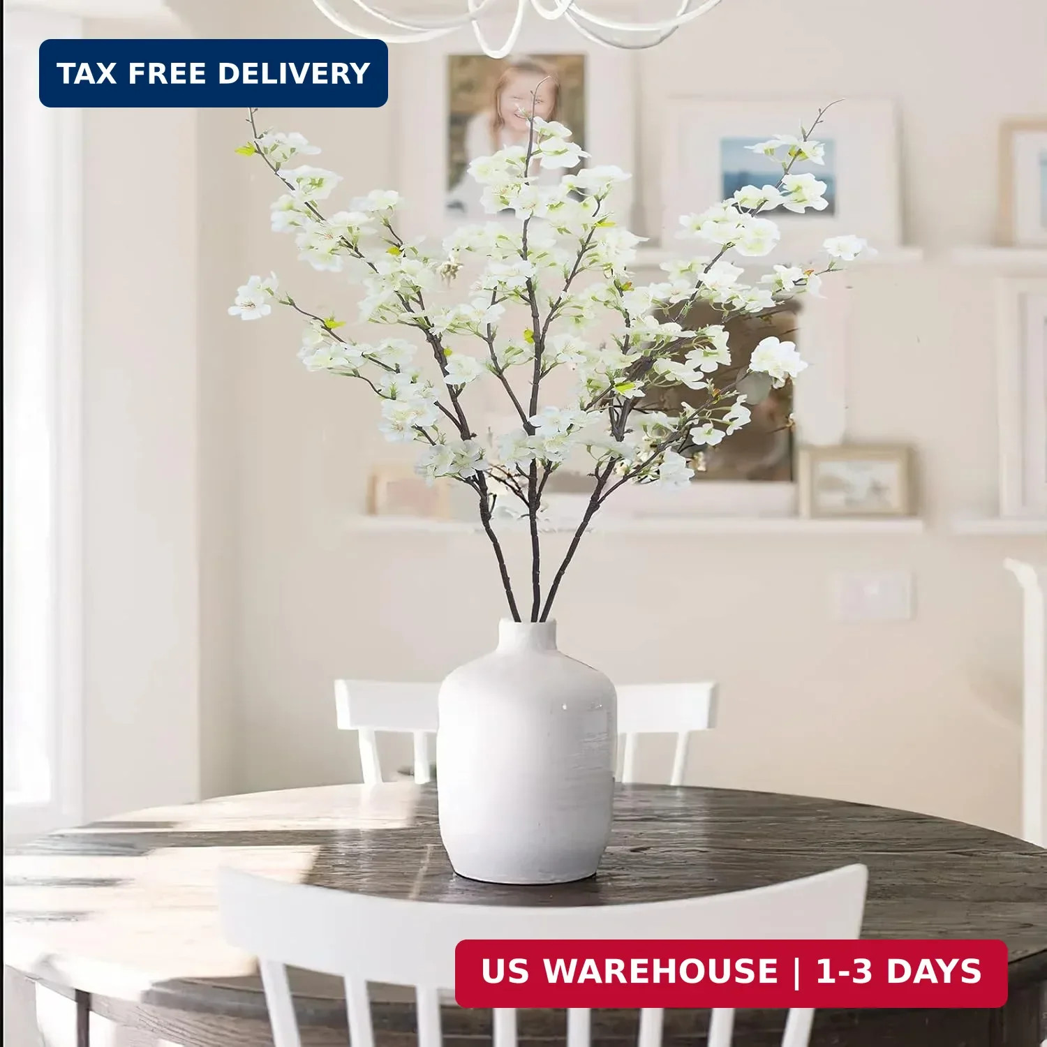 CISDUEO 3Pcs Artificial Cherry Blossom Flower White Silk Peach Flowers Bulk Plum