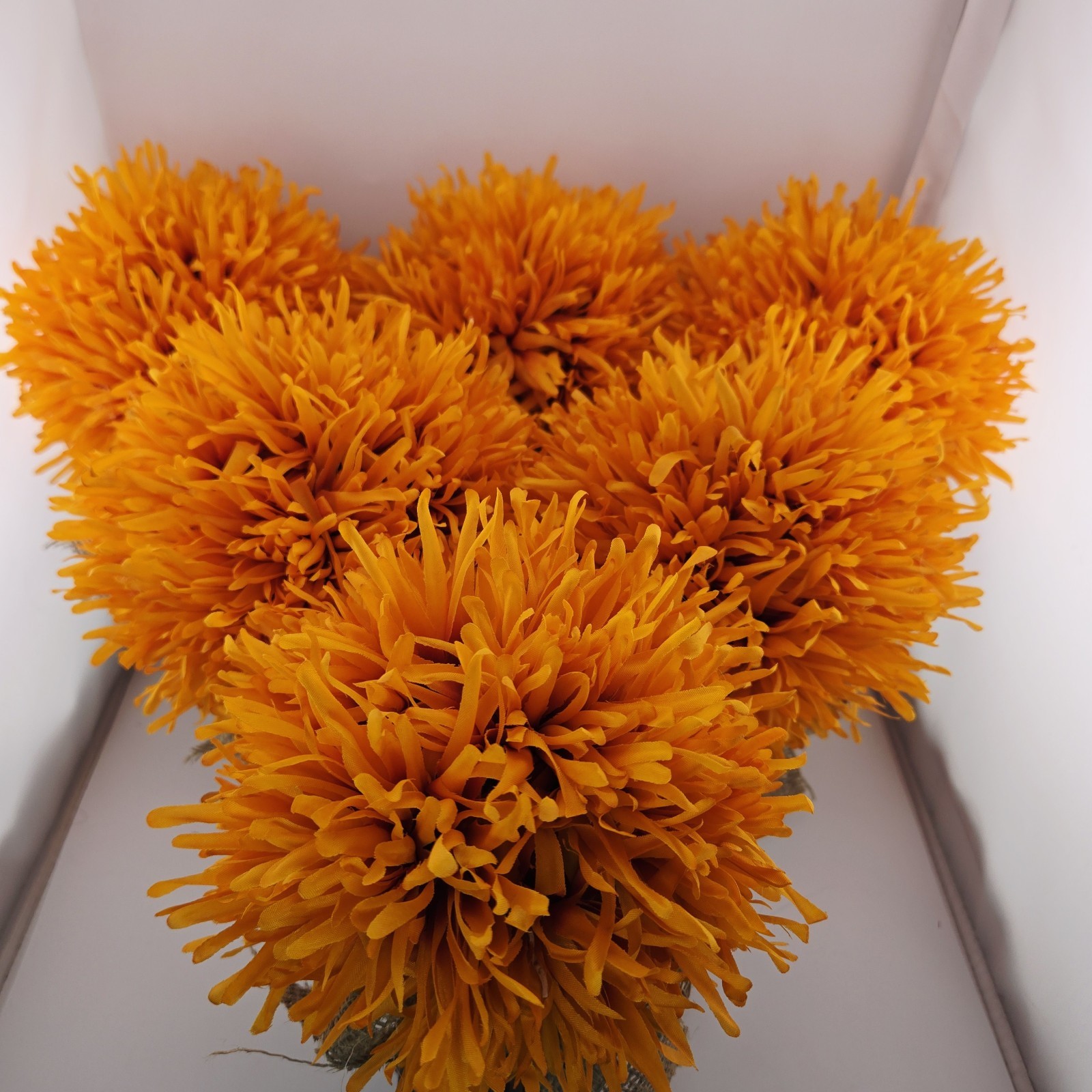 Orange Mum Artificial Floral Arrangement Lot of 6 Natural Vase 9″