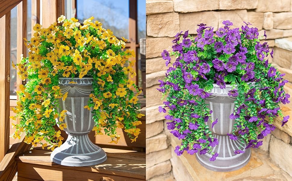 Artificial Faux Hanging Flowers Plants for Outdoor Decor, 2 PCS Outside Fake