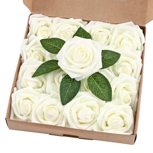 16 Pcs Artificial Foam Roses Ivory White Fake Flowers DIY Wedding Bouquet Decor