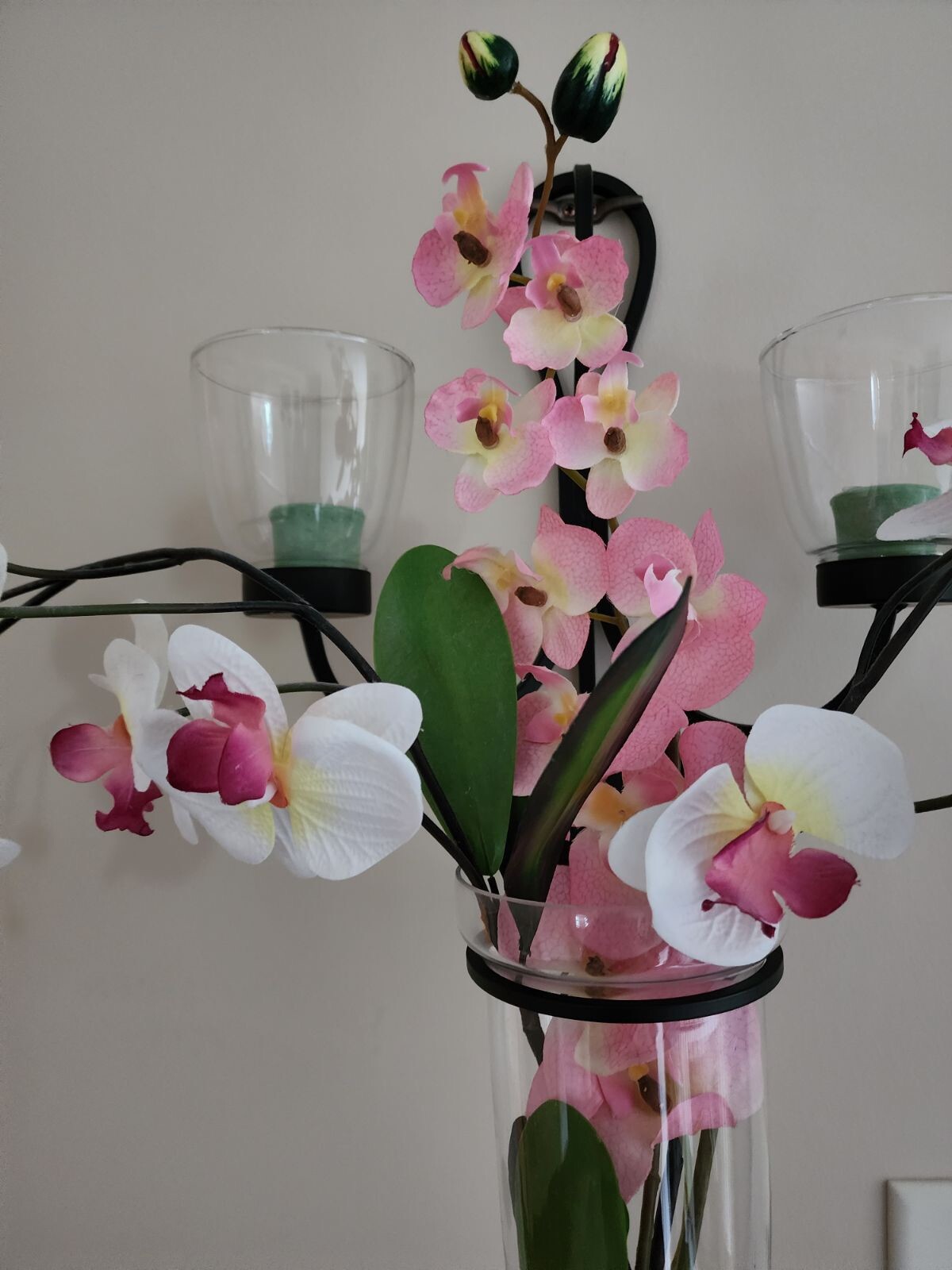 Wrought Iron And Glass Silk Orchid Flower Arrangement
