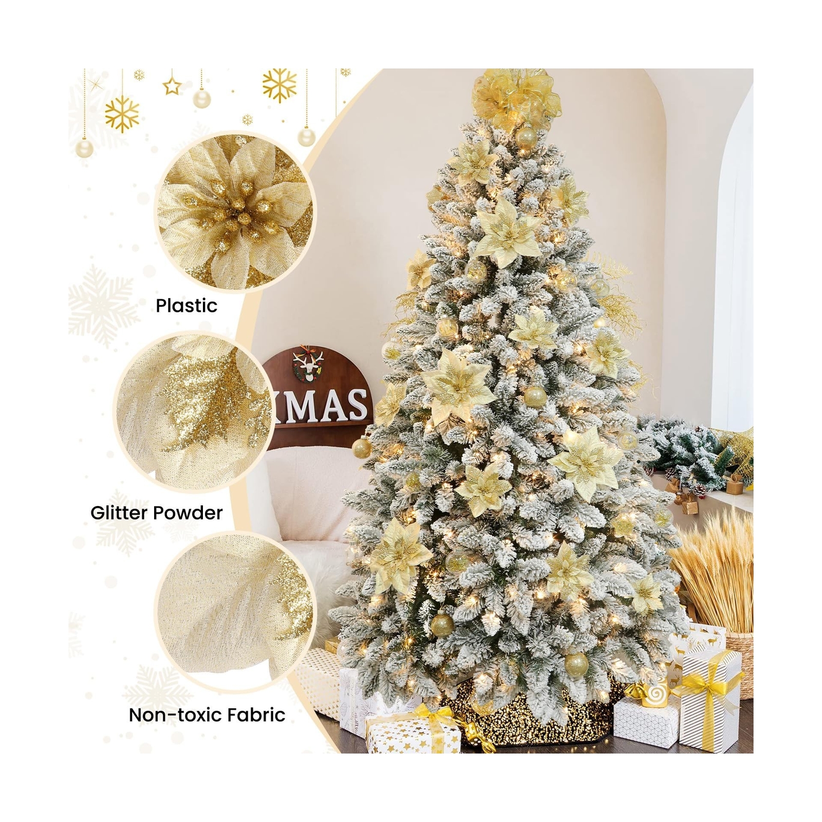 Alupssuc 24 Pcs 6″&9″ Large Size Poinsettia Artificial Christmas Flowers Deco…
