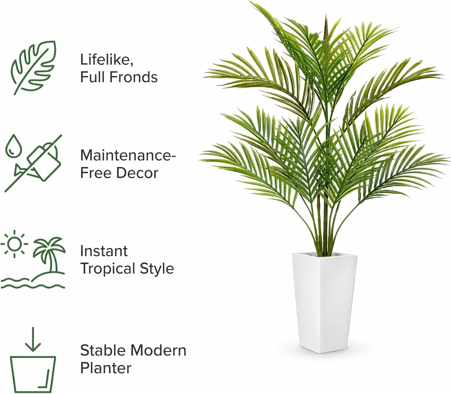 4.5FT Artificial Palm Tree, Tall Faux Plants Indoor Tropical Areca with White Pl