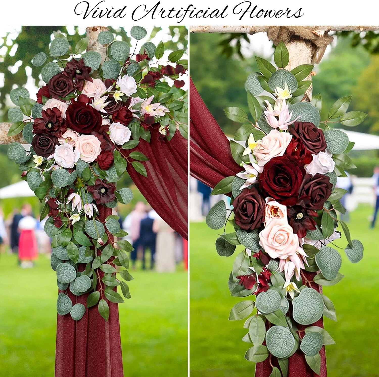 Arco de flores artificiales para boda con decoración de tela brillante de 7,9 m