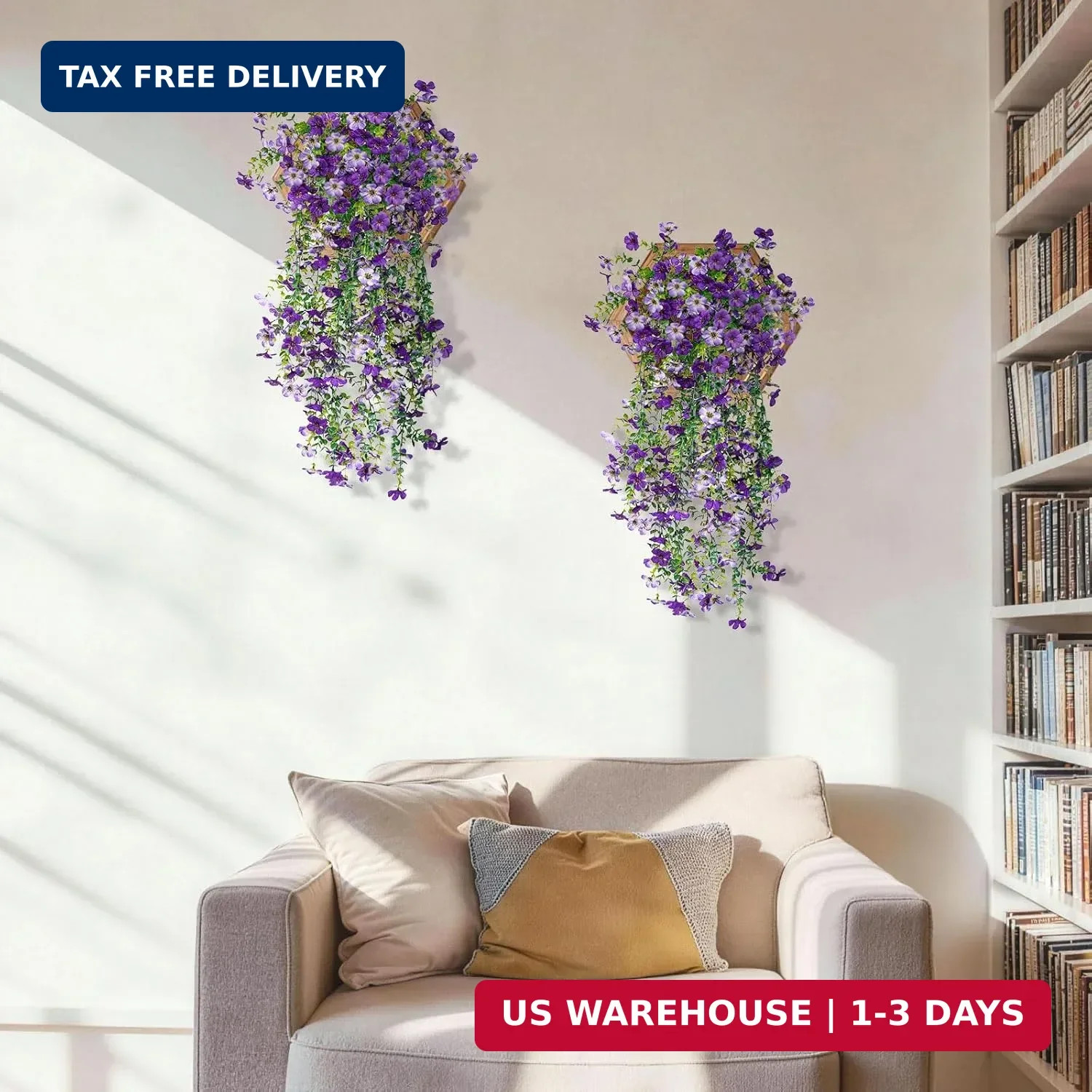 Artificial Hanging Flowers for Outdoors Faux Plants Spring Porch Decor 2 Pcs
