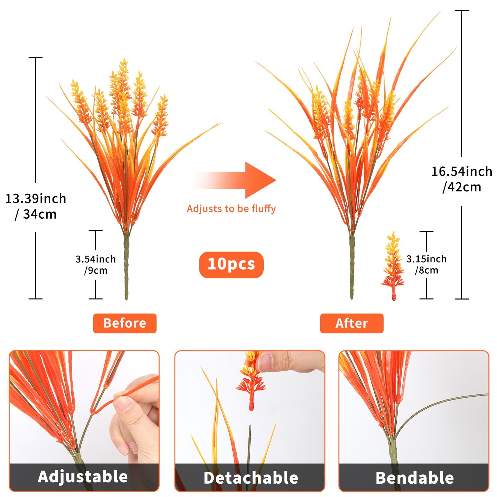 10 Bundles Artificial Plants Outdoor Fake Grass with Flowers 18.2″ UV Resista…