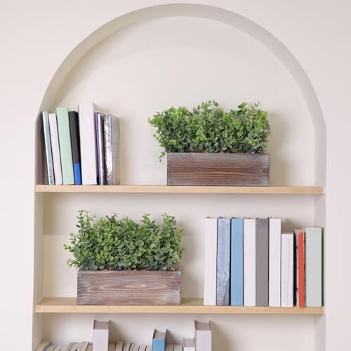 2 Pack Artificial Eucalyptus Plant in Rustic Rectangular Wooden Planter Box Gree