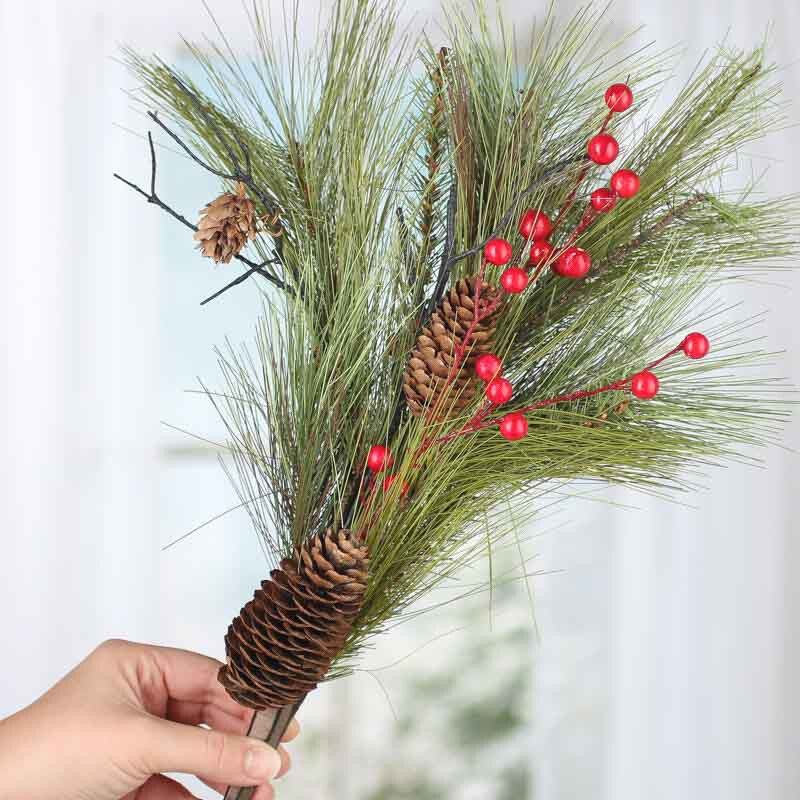 Set of 2 Voluminous Artificial Pine and Red Berry 29″ Floral Spray