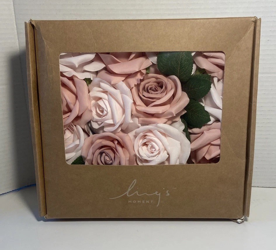 Lings Moments New In Box 16 Artificial Silk Pink And Dusty Pink Stemmed Roses